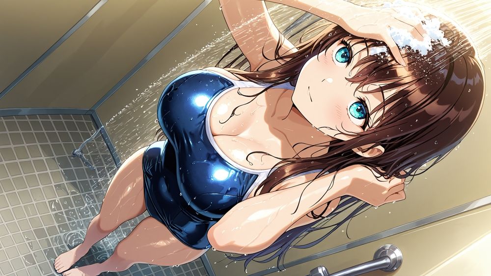 爆乳紫髪茶髪スク水美少女が教師と放課後中出し交尾【4K】 - サンプル画像 6