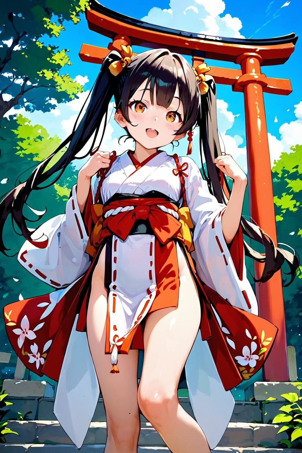 はじめてのエッチごっこ ツインテ少女×巫女 - サンプル画像 1