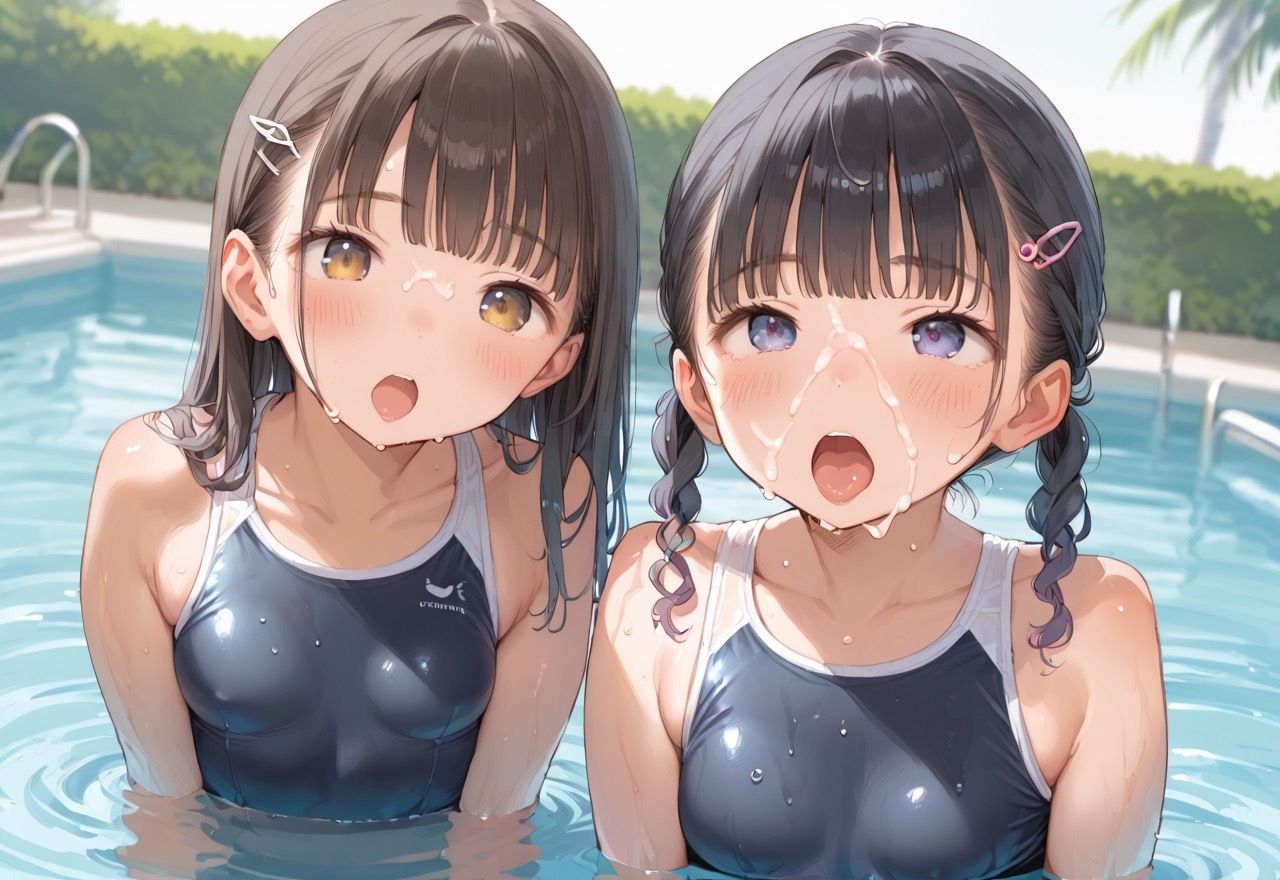 授業の後のプールサイドでつるぺた生徒にぶっかけ性指導 - サンプル画像 1