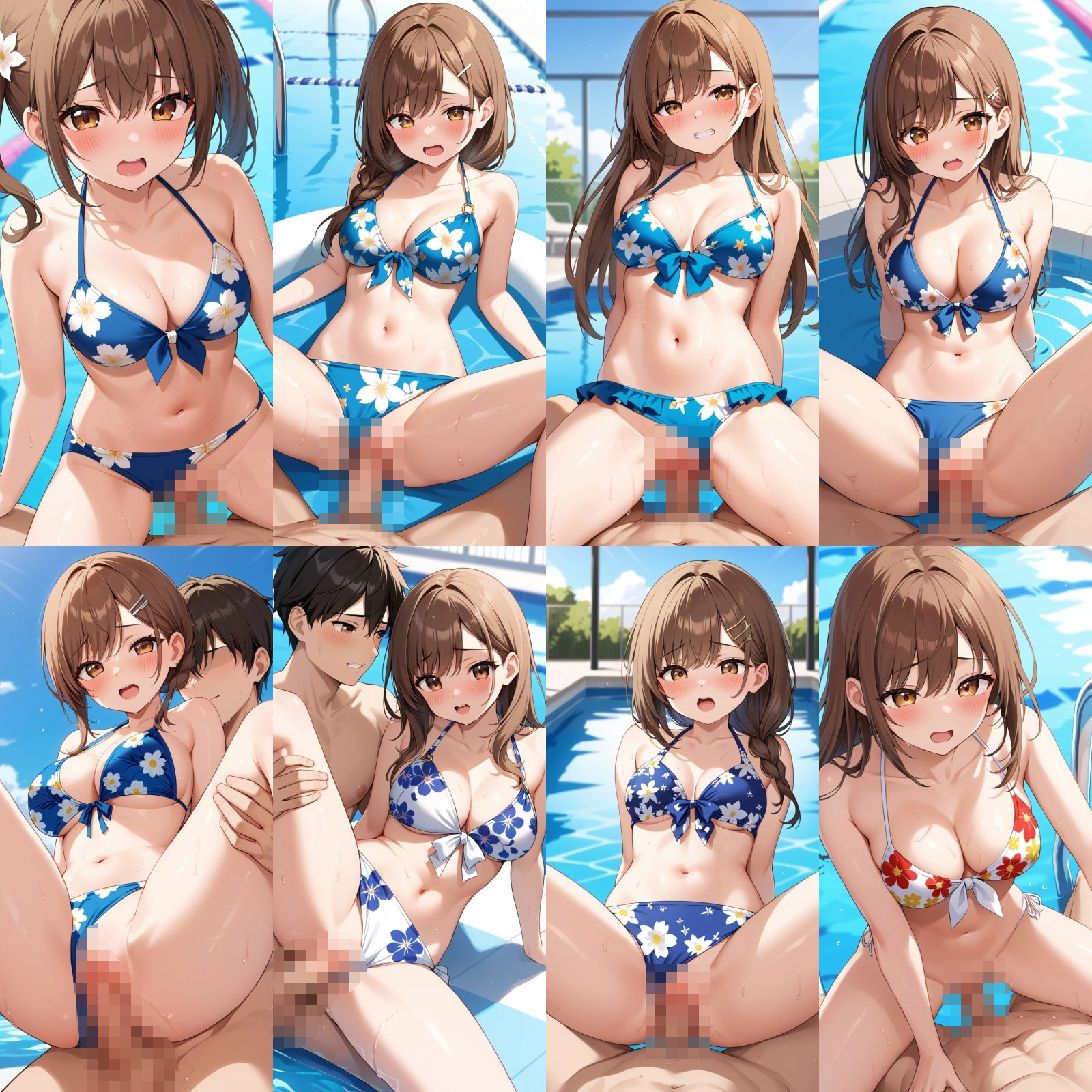 貸し切りプールで花柄ビキニエッチ【500枚】 - サンプル画像 9