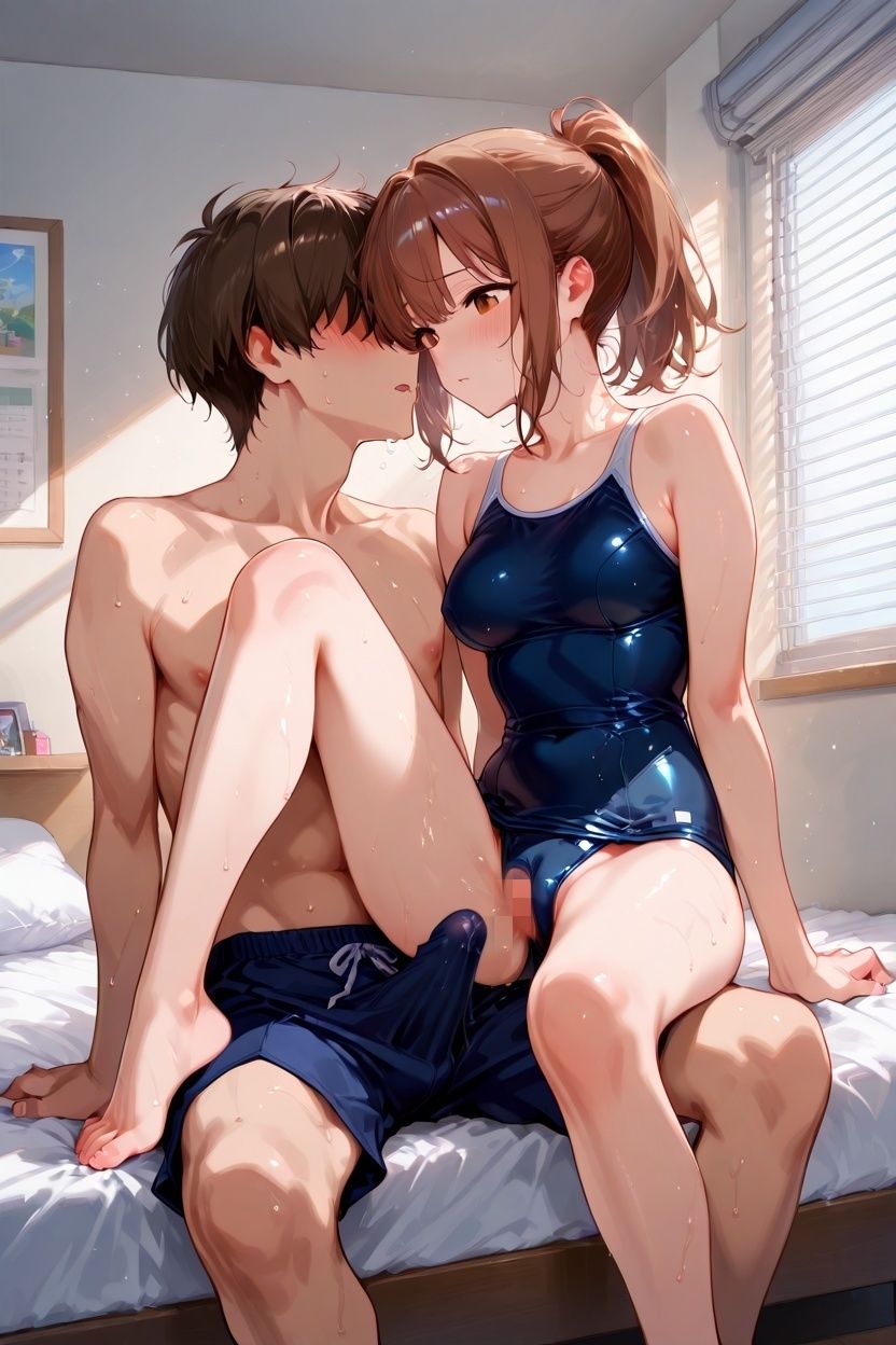 幼なじみのスク水姿に興奮し中出ししまくった件 - サンプル画像 2