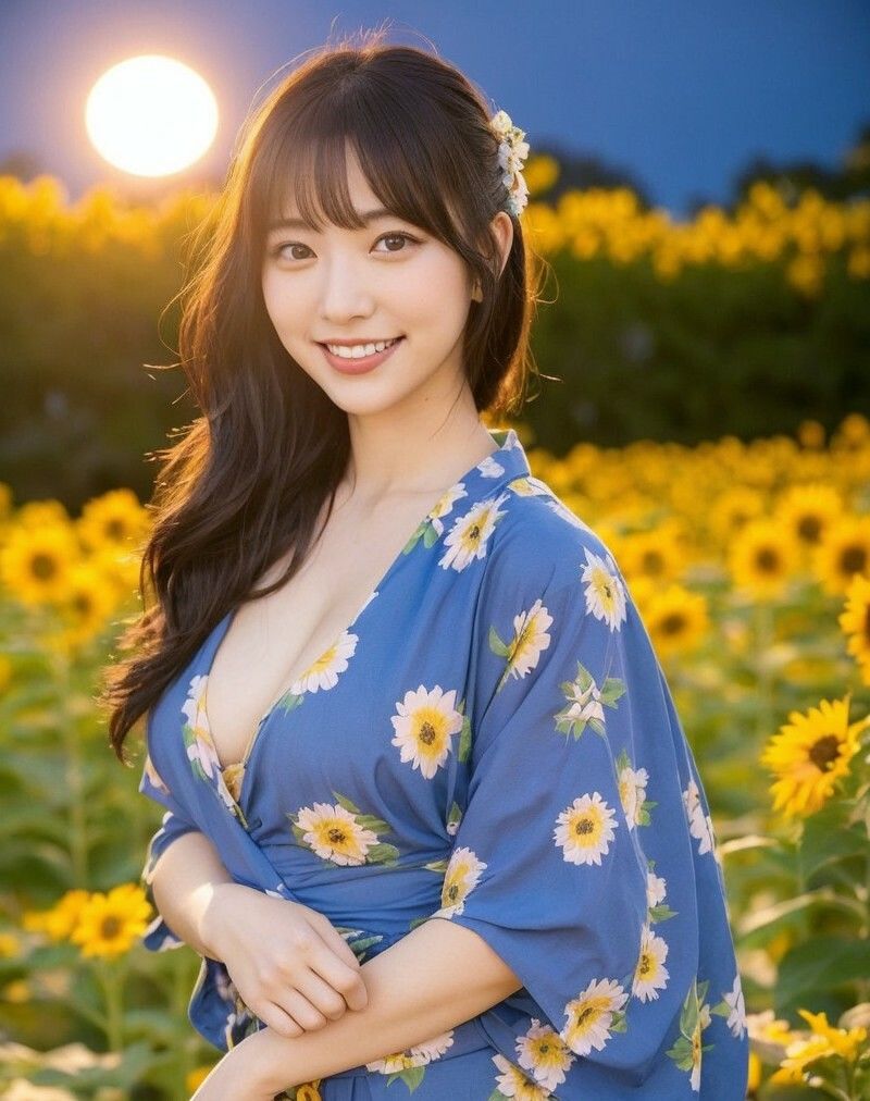 【美女名録】vol3.15  向日葵の夜──ひまわり畑で待つ君  203枚【AIグラビア写真集】 - サンプル画像 1
