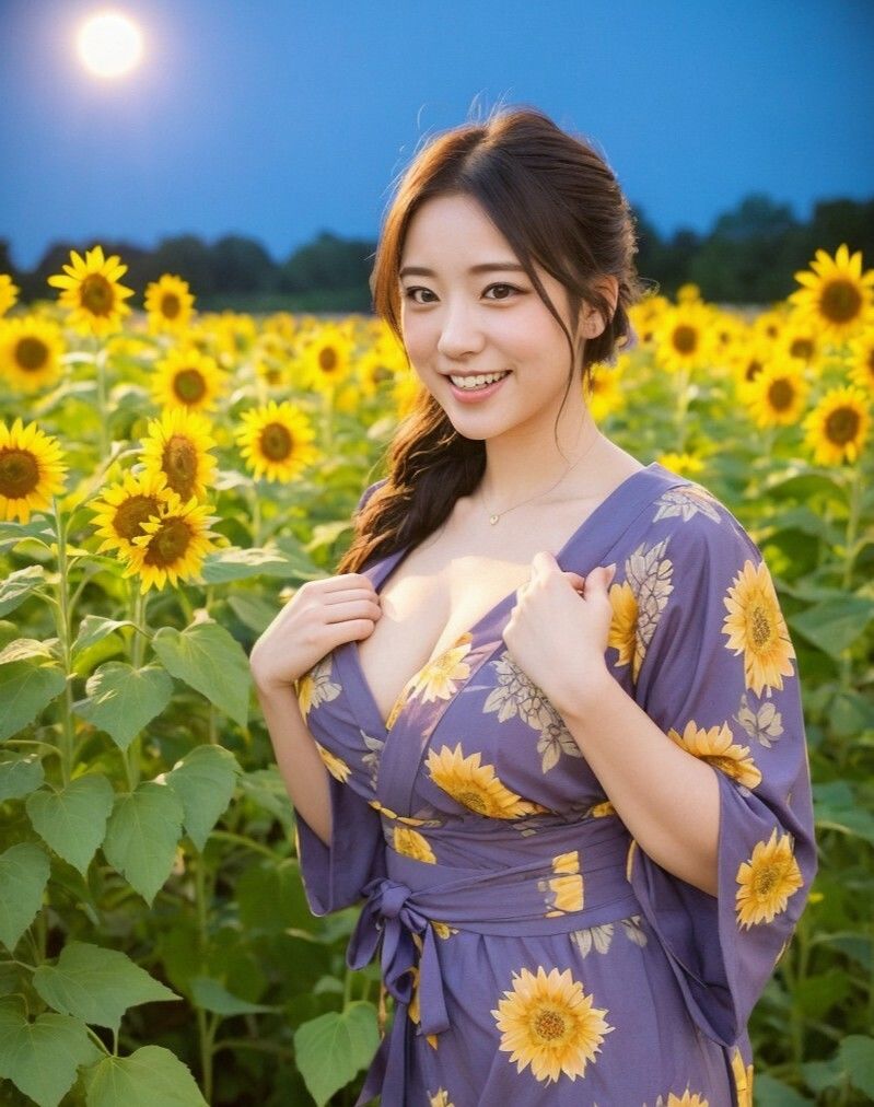【美女名録】vol3.15  向日葵の夜──ひまわり畑で待つ君  203枚【AIグラビア写真集】 - サンプル画像 7