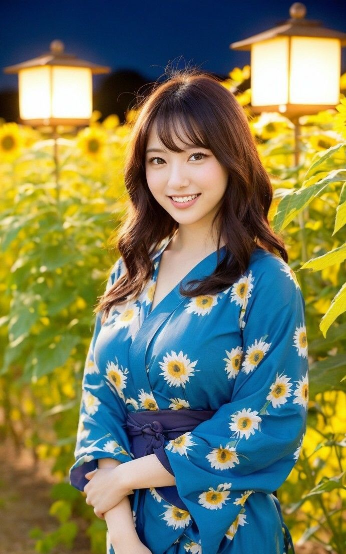 【美女名録】vol3.15  向日葵の夜──ひまわり畑で待つ君  203枚【AIグラビア写真集】 - サンプル画像 9