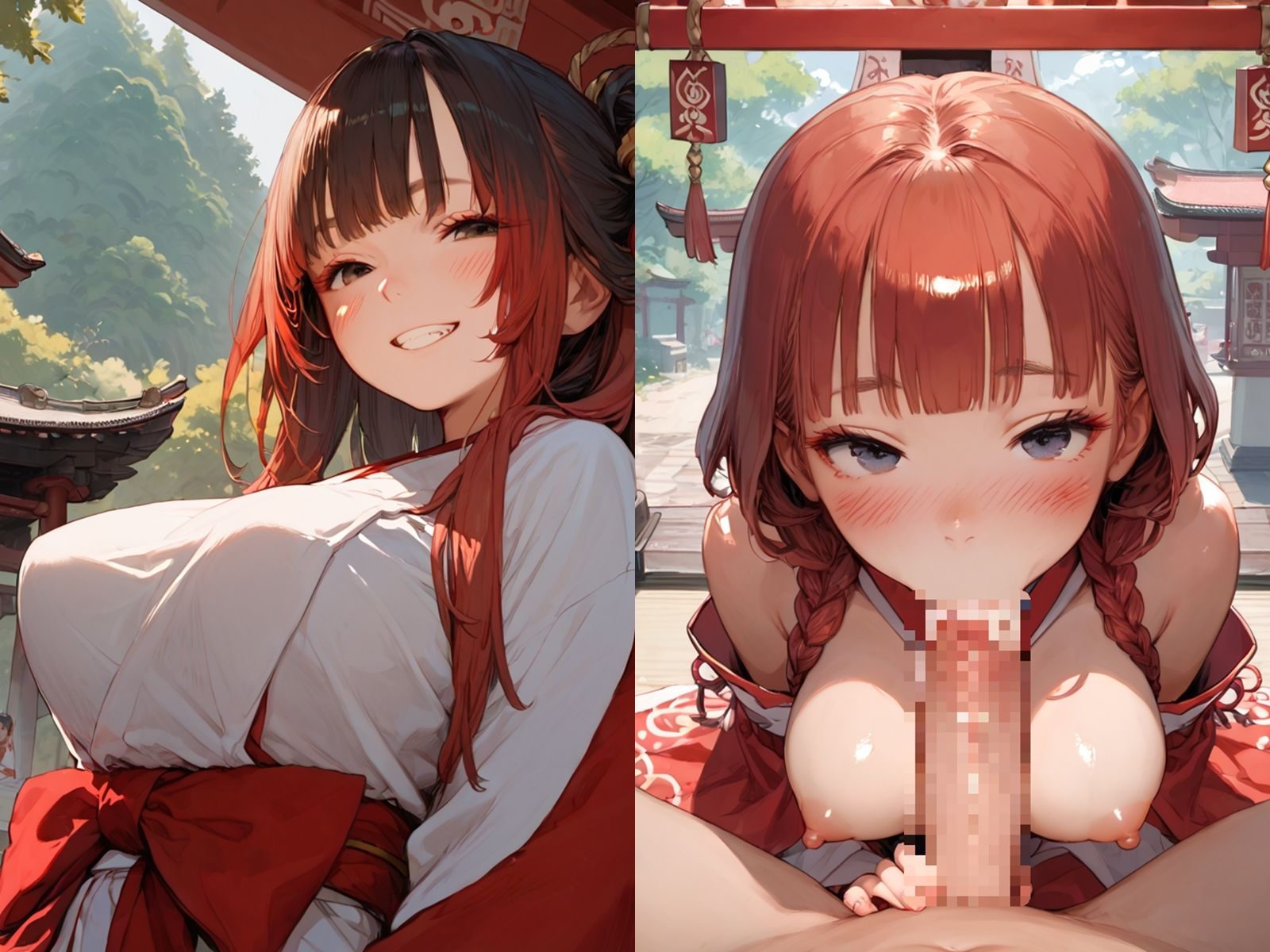 雑魚まんこの赤髪巫女に種付けしてアヘ顔ボテ腹にしてやった - サンプル画像 1