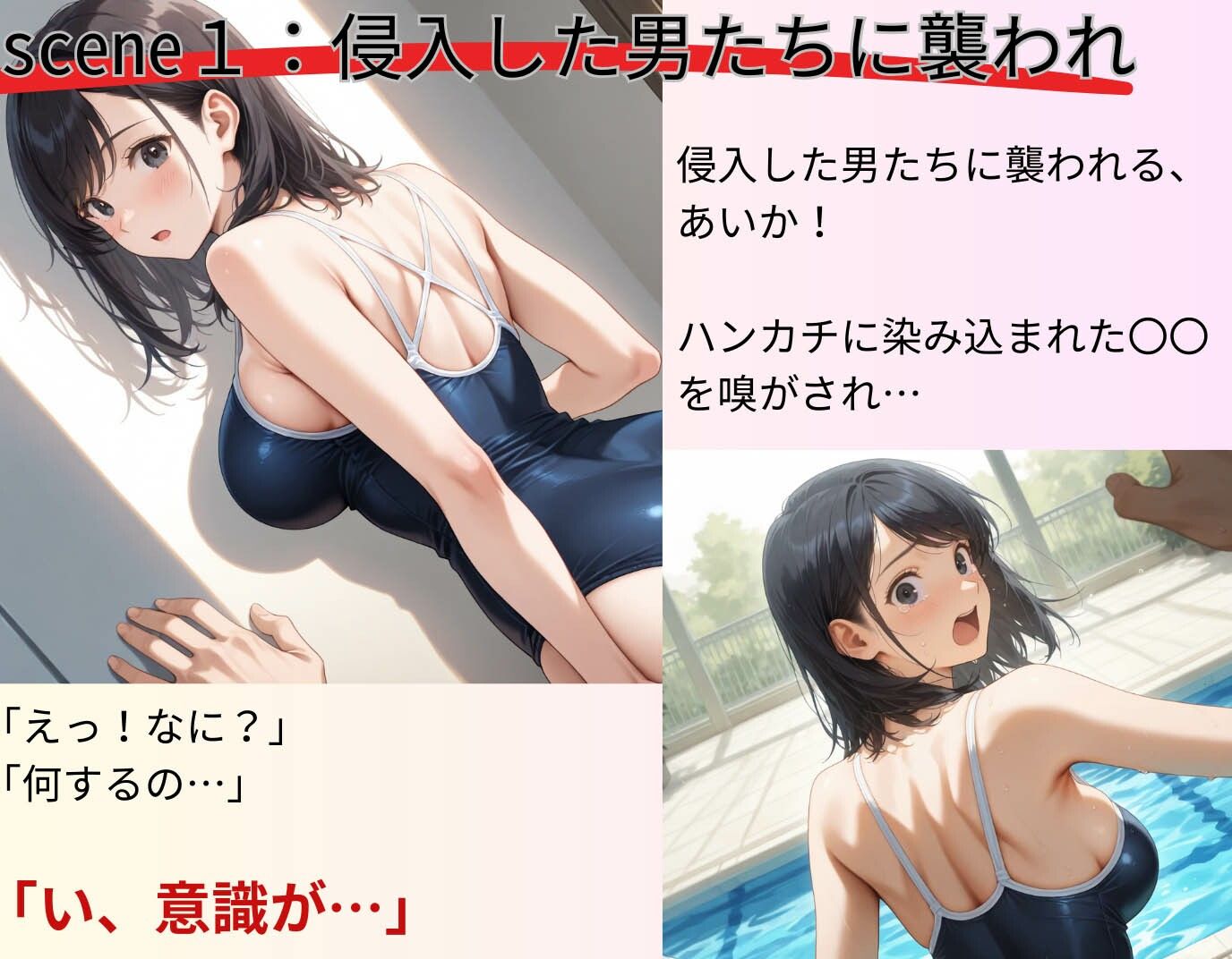 スクール水着の美少女！Fカップを揺らし侵入者たちの餌食に - サンプル画像 3