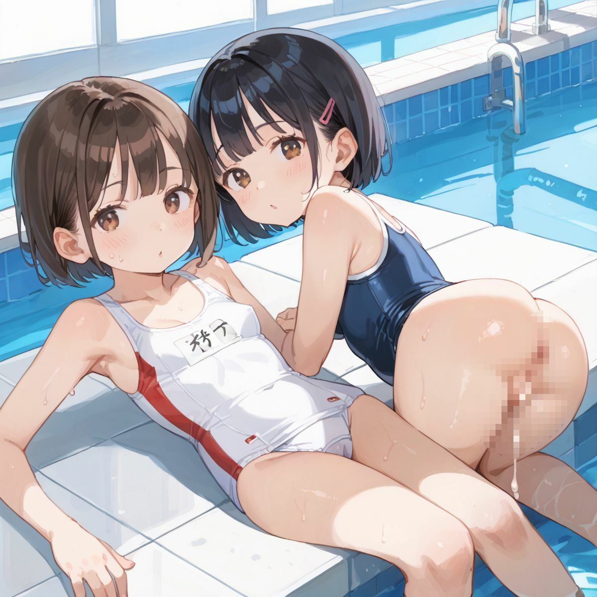 スクール水着がエロい貧乳後輩ちゃんを誰もいないプールに呼び出して中出しえっち01 - サンプル画像 4