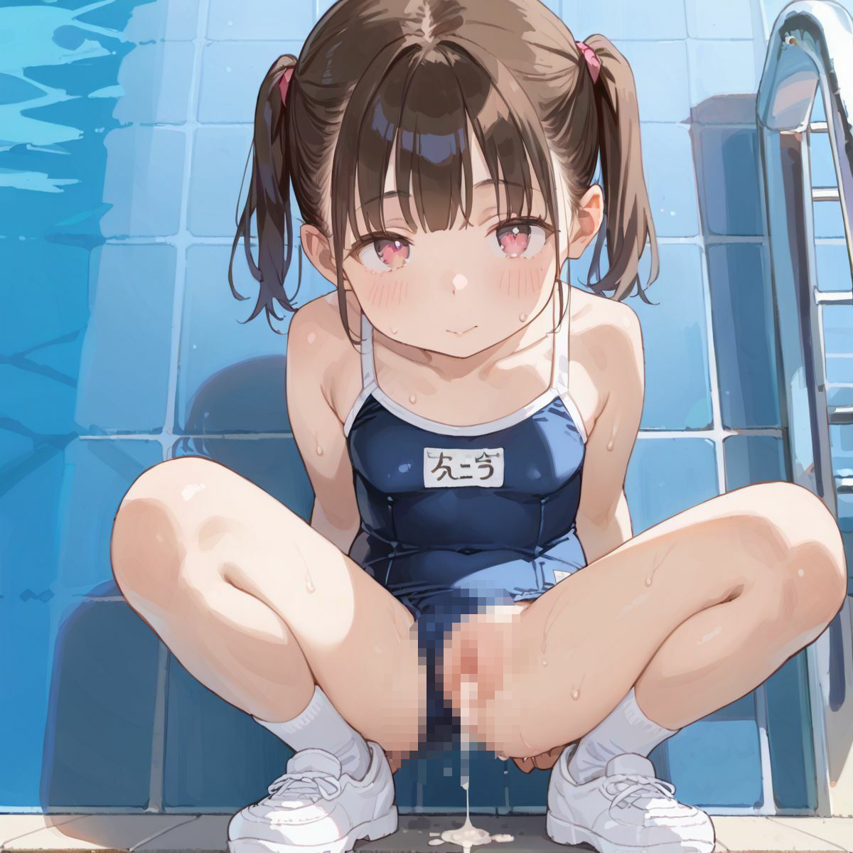 スクール水着がエロい貧乳後輩ちゃんを誰もいないプールに呼び出して中出しえっち01 - サンプル画像 9