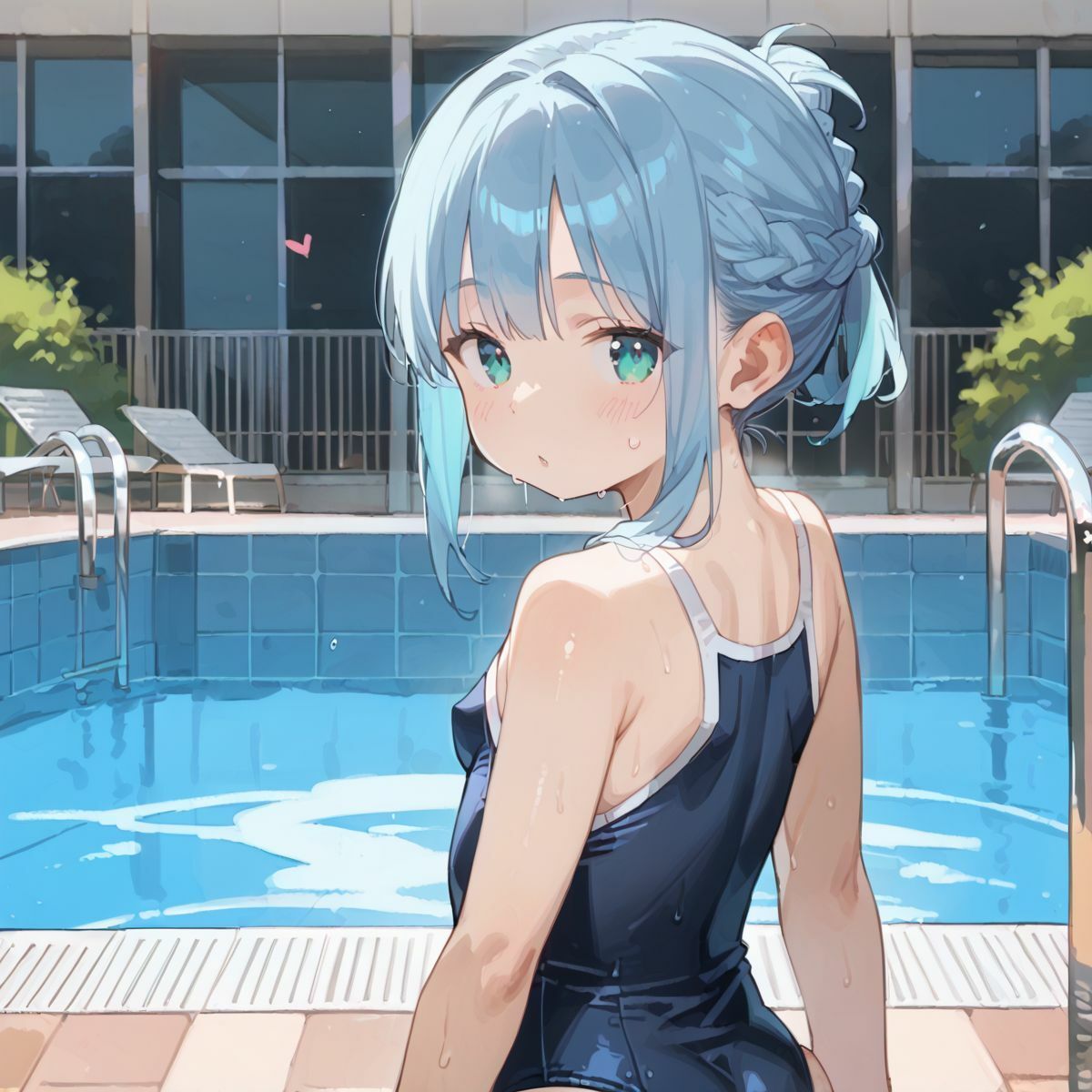 スクール水着がエロい貧乳後輩ちゃんを誰もいないプールに呼び出して中出しえっち02 - サンプル画像 1