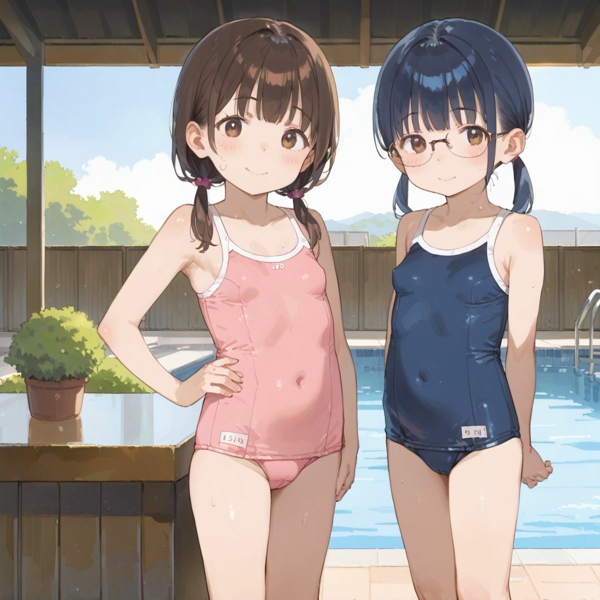 スクール水着がエロい貧乳後輩ちゃんを誰もいないプールに呼び出して中出しえっち02 - サンプル画像 8