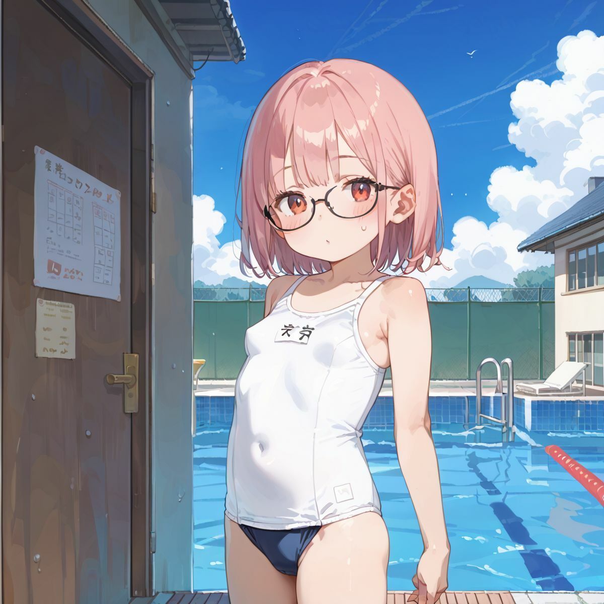 スクール水着がエロい貧乳後輩ちゃんを誰もいないプールに呼び出して中出しえっち03 - サンプル画像 9