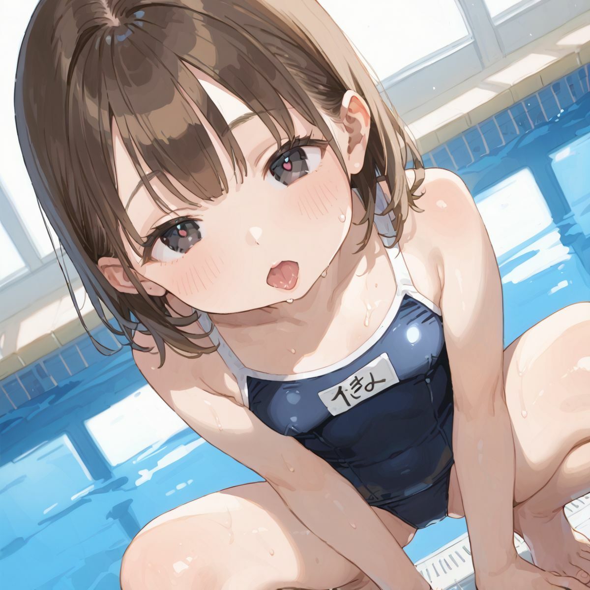 スクール水着がエロい貧乳後輩ちゃんを誰もいないプールに呼び出して中出しえっち04 - サンプル画像 8