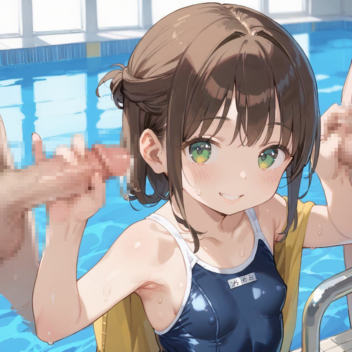 スクール水着がエロい貧乳後輩ちゃんを誰もいないプールに呼び出して中出しえっち04 - サンプル画像 9