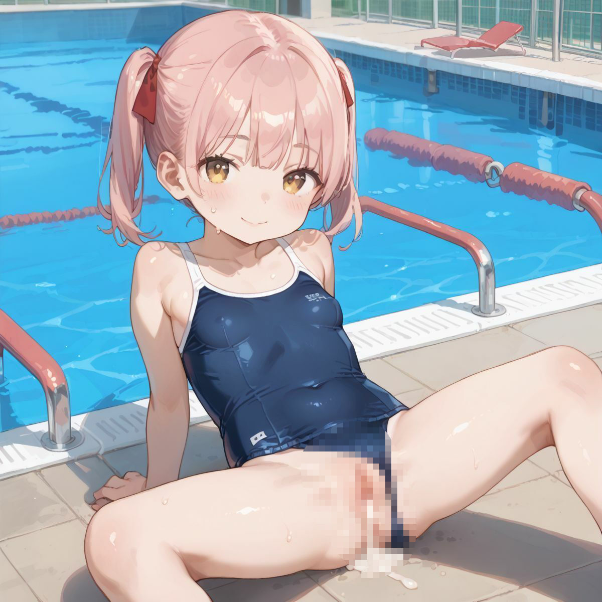 スクール水着がエロい貧乳後輩ちゃんを誰もいないプールに呼び出して中出しえっち05 - サンプル画像 2