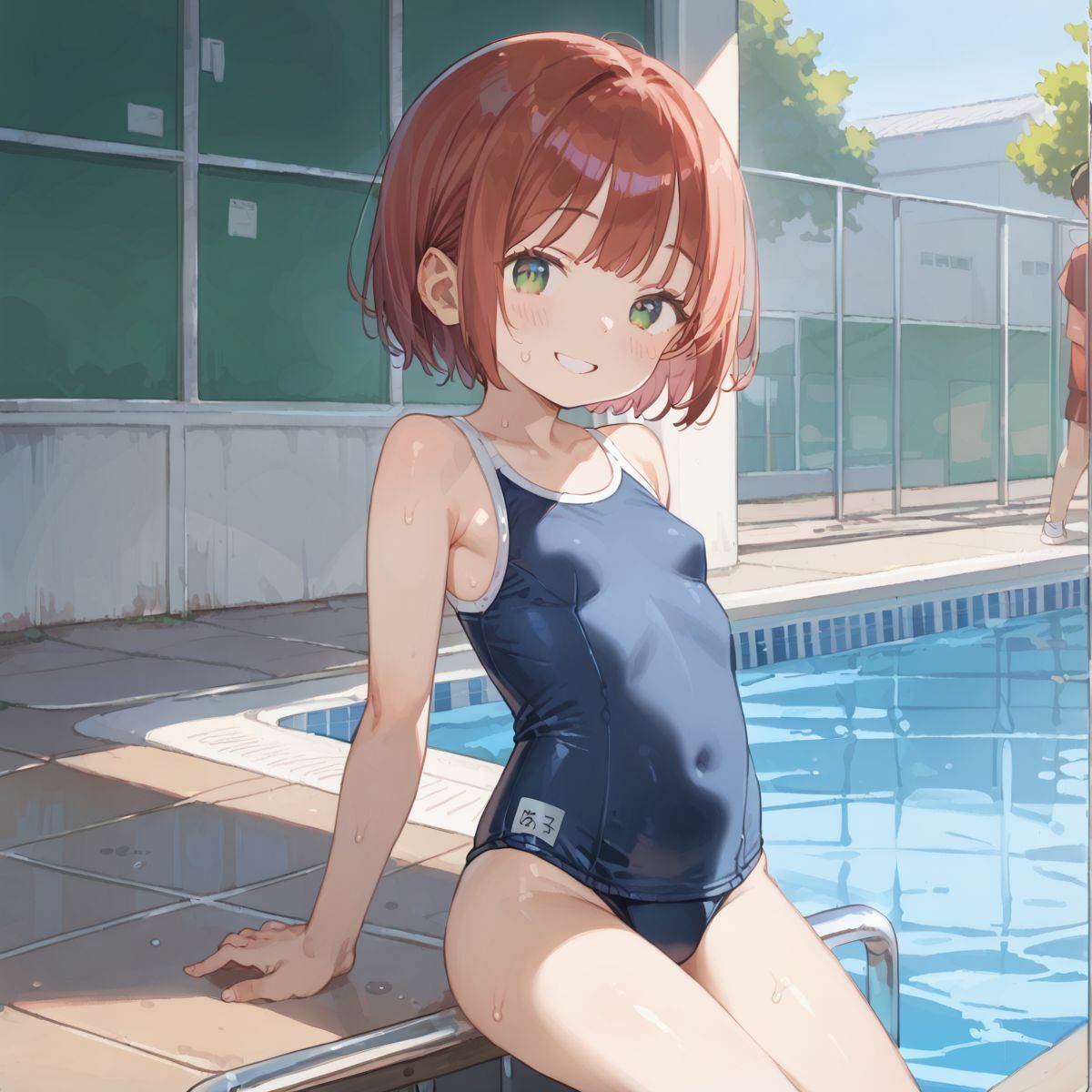 スクール水着がエロい貧乳後輩ちゃんを誰もいないプールに呼び出して中出しえっち06 - サンプル画像 8