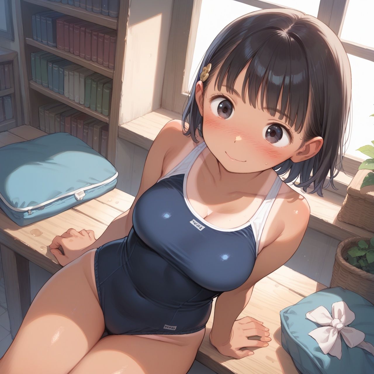 巨乳ロリの誘惑！  褐色スク水ロリ【性処理性活（はーと） 高画質500P】 - サンプル画像 1