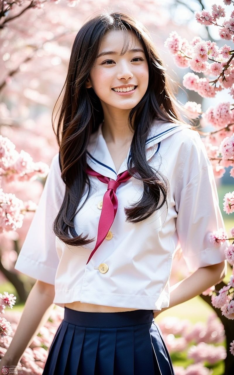 AI美女写真集┃桜と制服美女 - サンプル画像 1