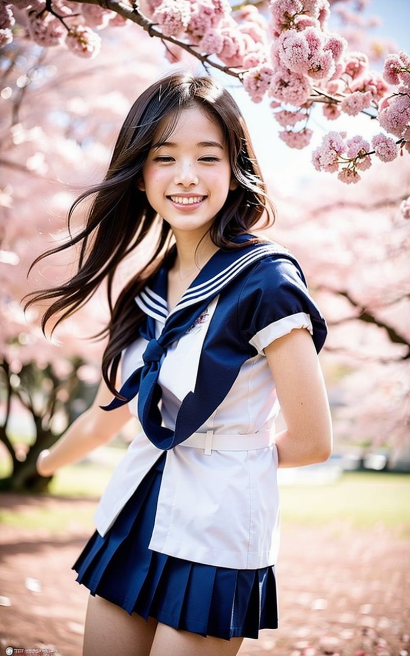 AI美女写真集┃桜と制服美女 - サンプル画像 2