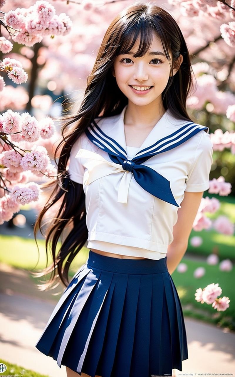 AI美女写真集┃桜と制服美女 - サンプル画像 3