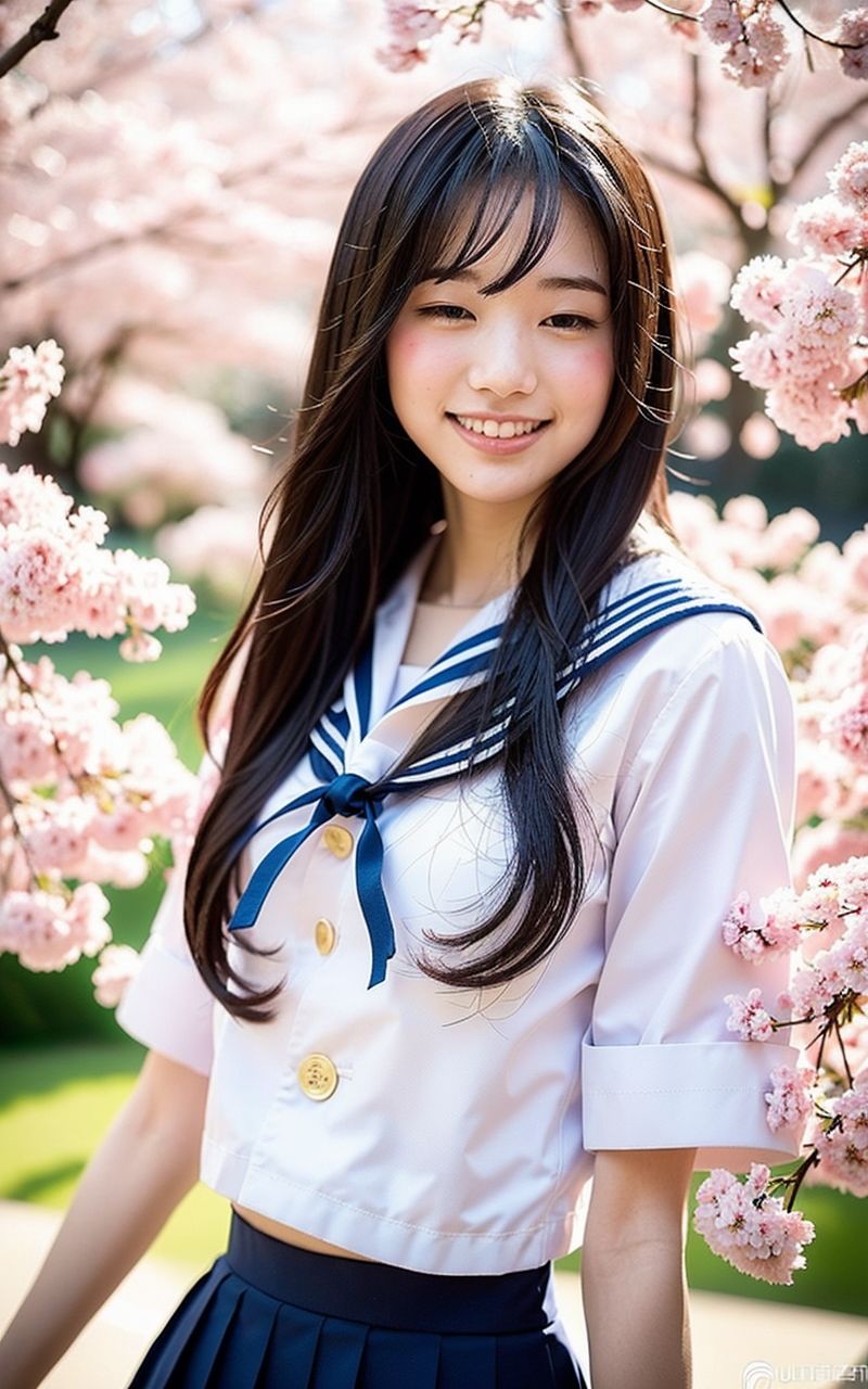 AI美女写真集┃桜と制服美女 - サンプル画像 5