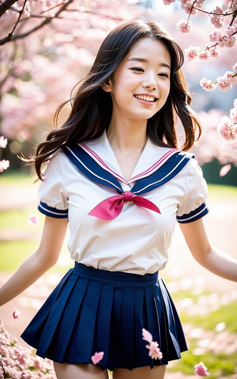 AI美女写真集┃桜と制服美女 - サンプル画像 6