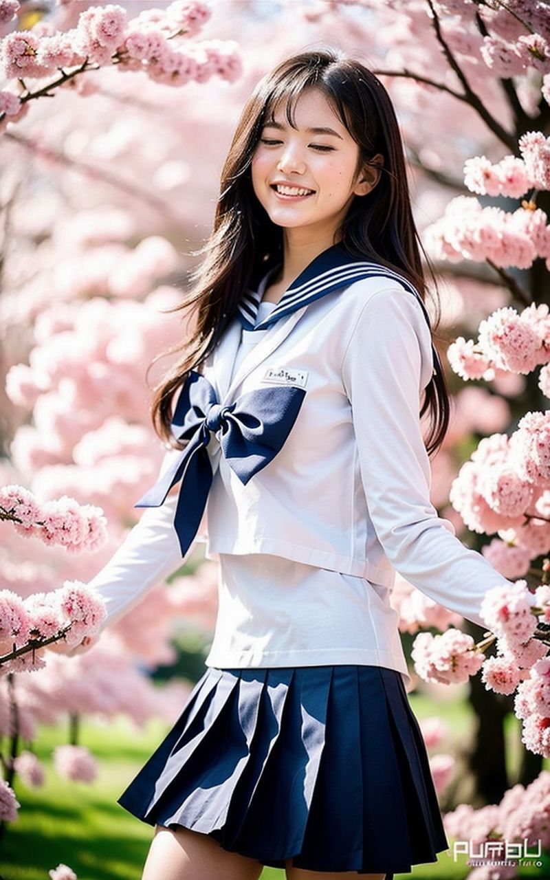 AI美女写真集┃桜と制服美女 - サンプル画像 7