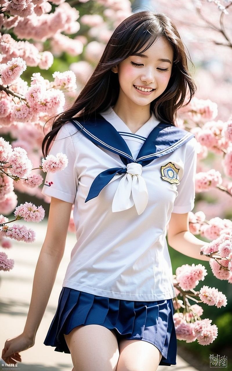 AI美女写真集┃桜と制服美女 - サンプル画像 8