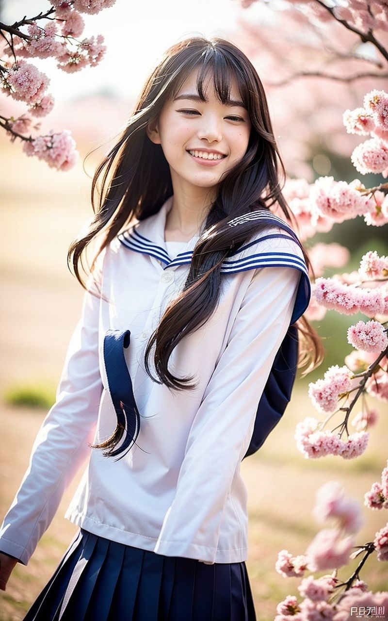 AI美女写真集┃桜と制服美女 - サンプル画像 9