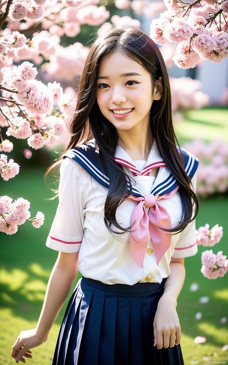 AI美女写真集┃桜と制服美女 - サンプル画像 10