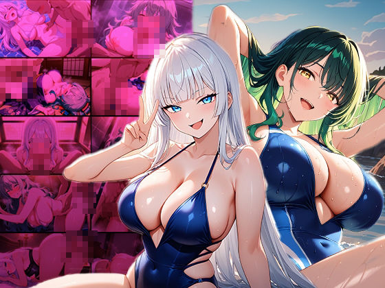 爆乳ホワイトヘアグラドルと緑髪美女が個撮で淫らに孕ませSEX【4K】 - サンプル画像 1