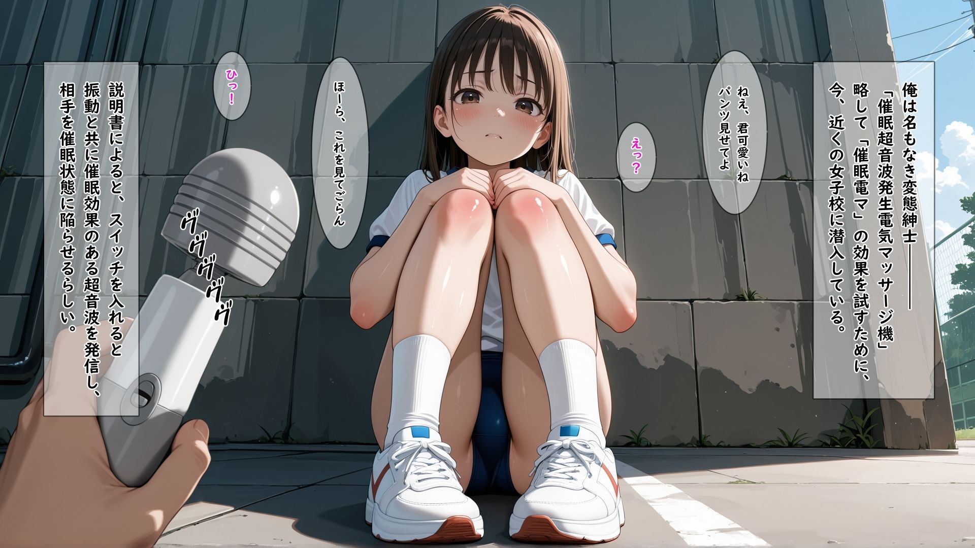 知らないオジに催●でパンツを脱がされ可愛いすじまんに電マを当てられ続けて何回イってもやめてもらえない女の子 - サンプル画像 1