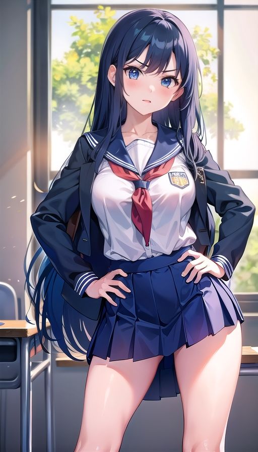 青髪ツンデレ競泳水着 - サンプル画像 1