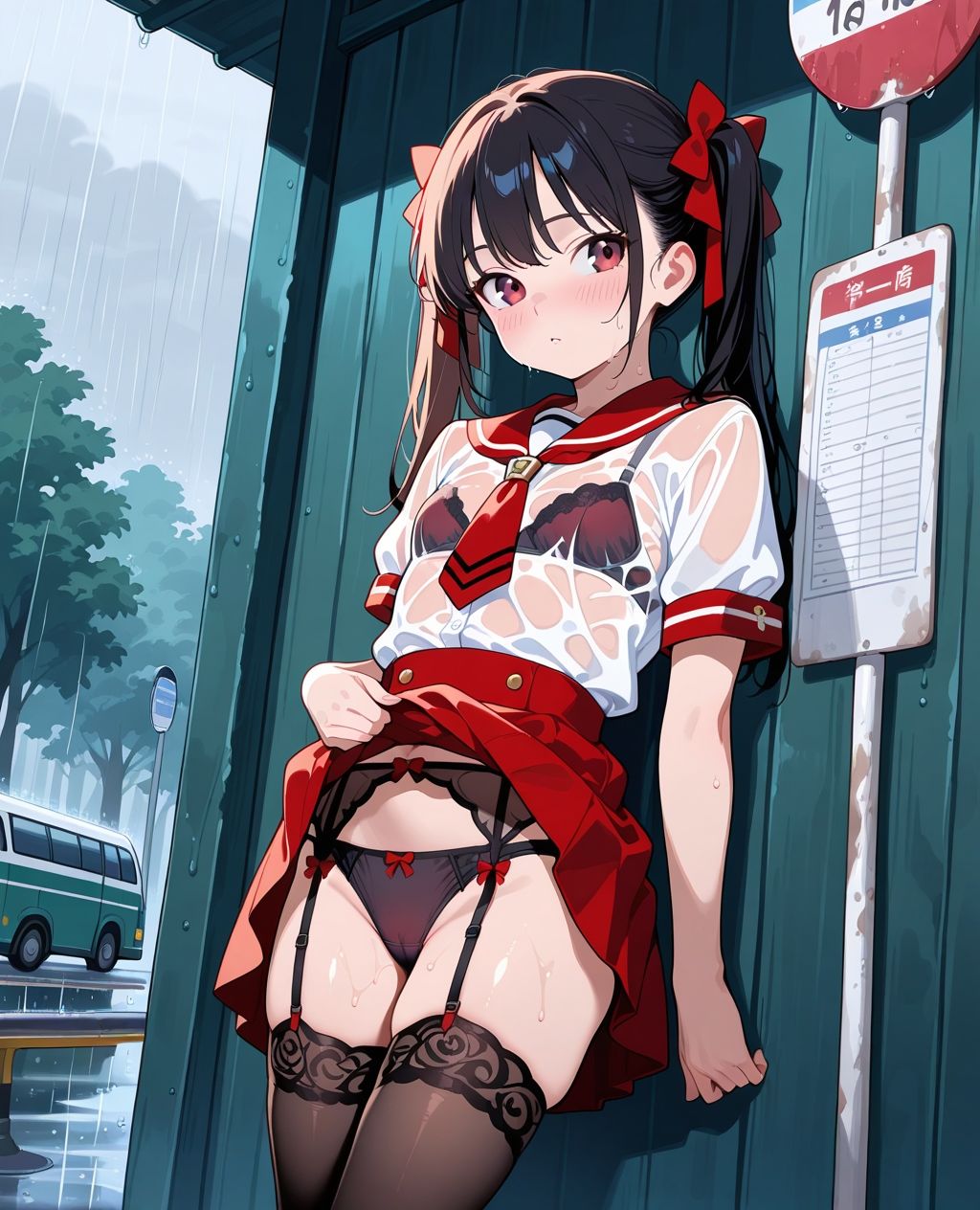 見せつけガールズ☆ 雨宿りでびしょ濡れ編 〜ツインテール彼女ver.〜 - サンプル画像 2