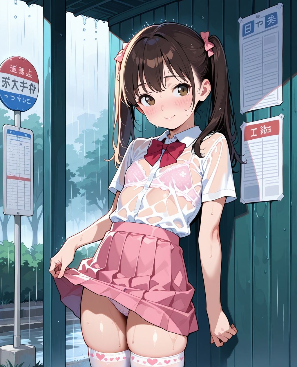 見せつけガールズ☆ 雨宿りでびしょ濡れ編 〜ツインテール彼女ver.〜 - サンプル画像 4