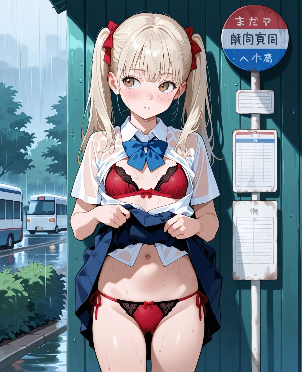 見せつけガールズ☆ 雨宿りでびしょ濡れ編 〜ツインテール彼女ver.〜 - サンプル画像 5