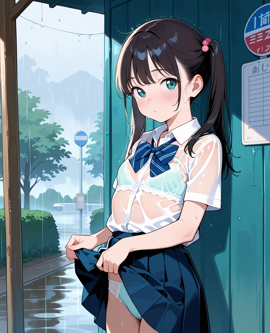 見せつけガールズ☆ 雨宿りでびしょ濡れ編 〜ツインテール彼女ver.〜 - サンプル画像 6