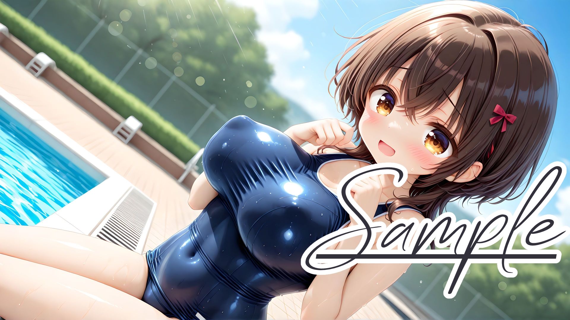 スクール水着の彼女と白濁まみれのプールえっち CGコレクション - サンプル画像 1