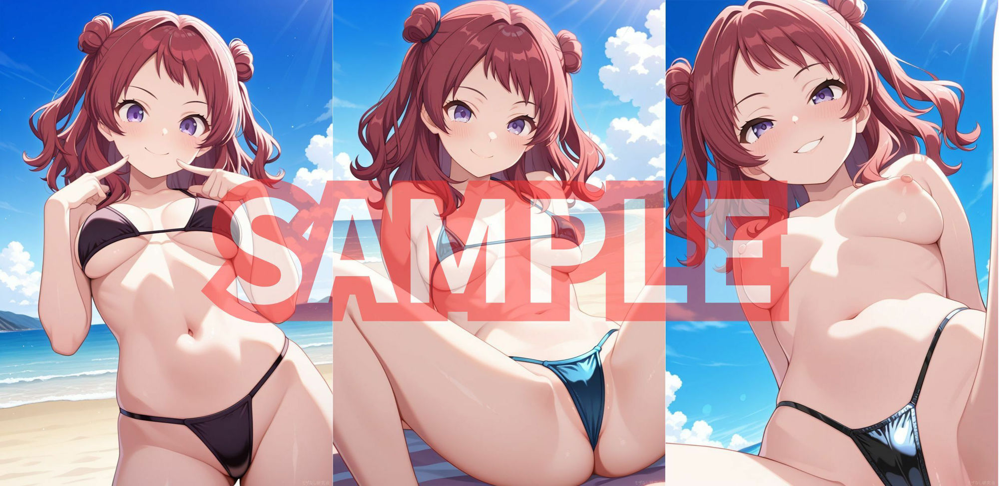 学マスの5人がビーチでおっぱい丸出しになってオナニーを見せてくれる - サンプル画像 1