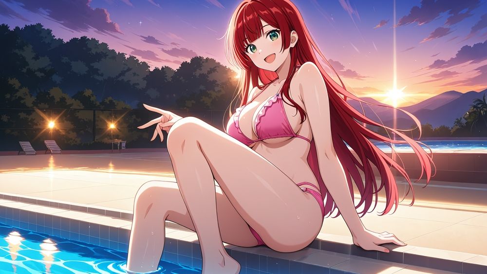 巨乳赤髪＆水色髪グラドルがカメラマンと秘密の中出し撮影【4K】 - サンプル画像 4
