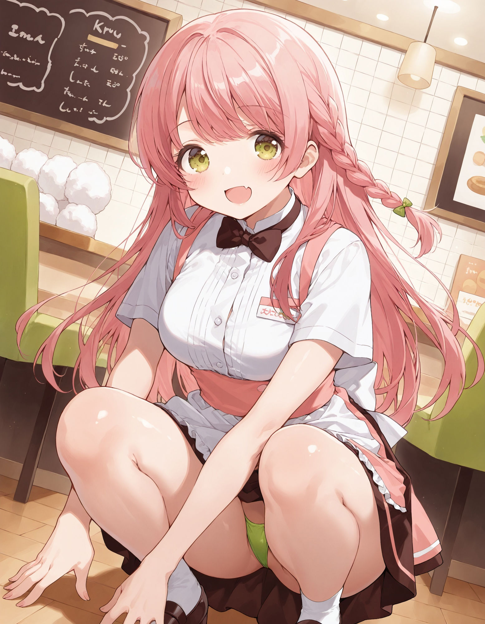 ウェイトレスのしゃがみパンチラ - サンプル画像 2
