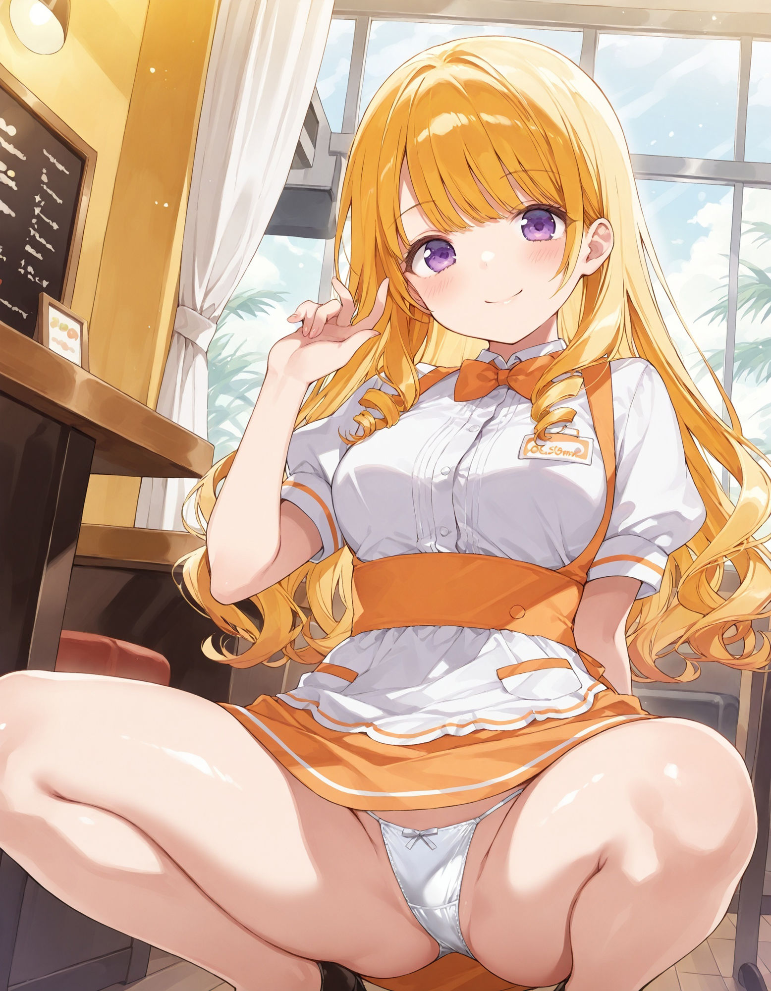 ウェイトレスのしゃがみパンチラ - サンプル画像 3