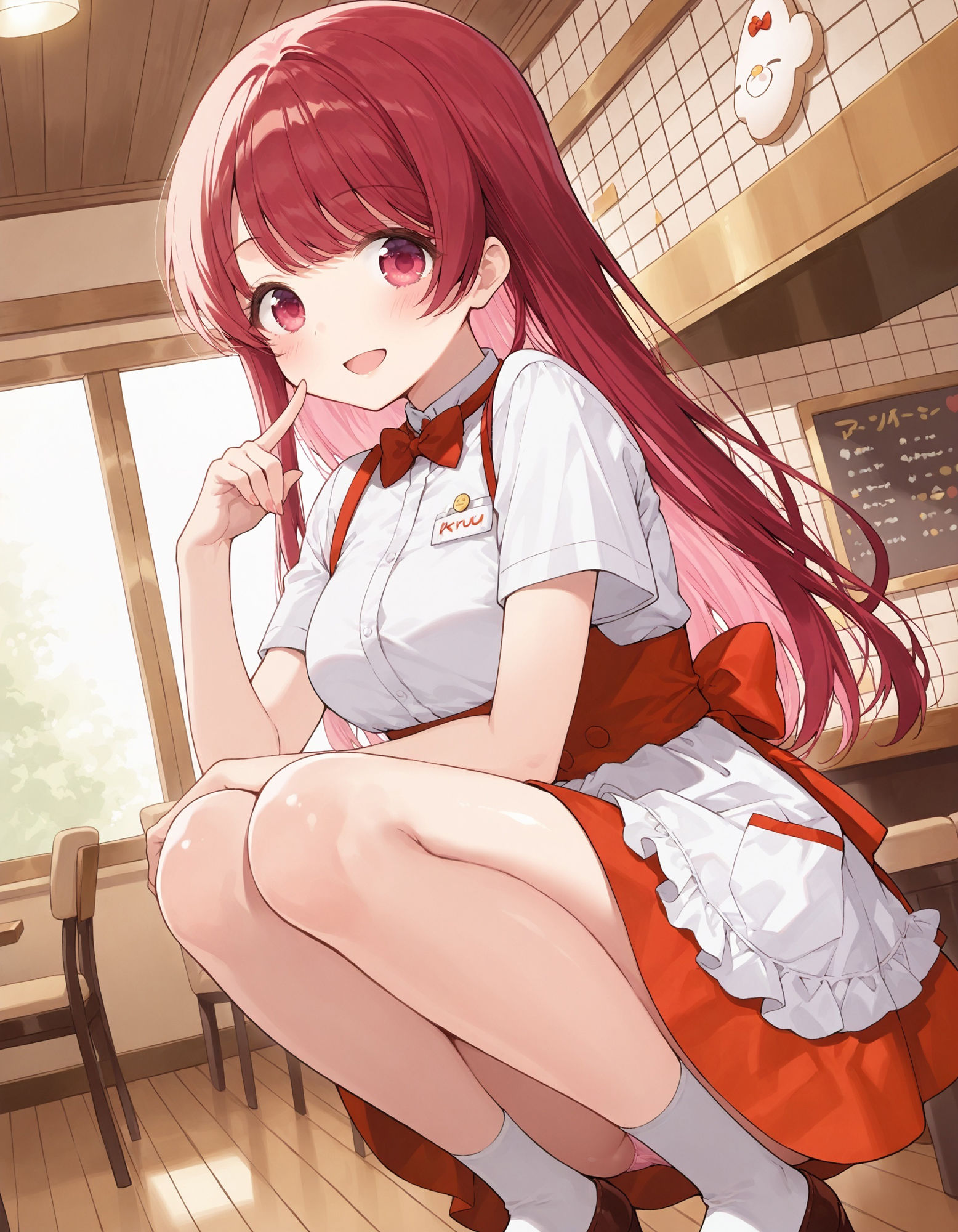 ウェイトレスのしゃがみパンチラ - サンプル画像 4