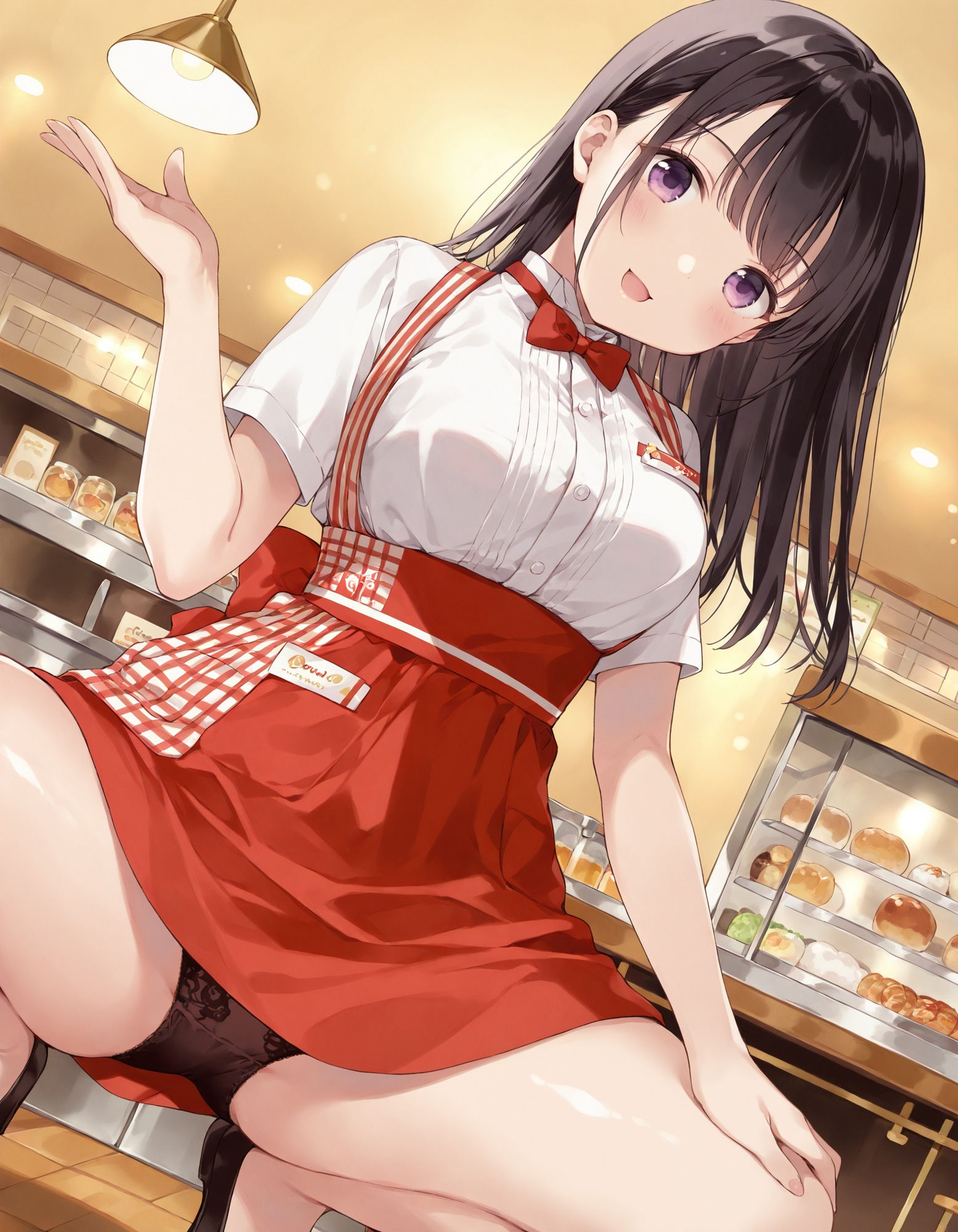 ウェイトレスのしゃがみパンチラ - サンプル画像 5