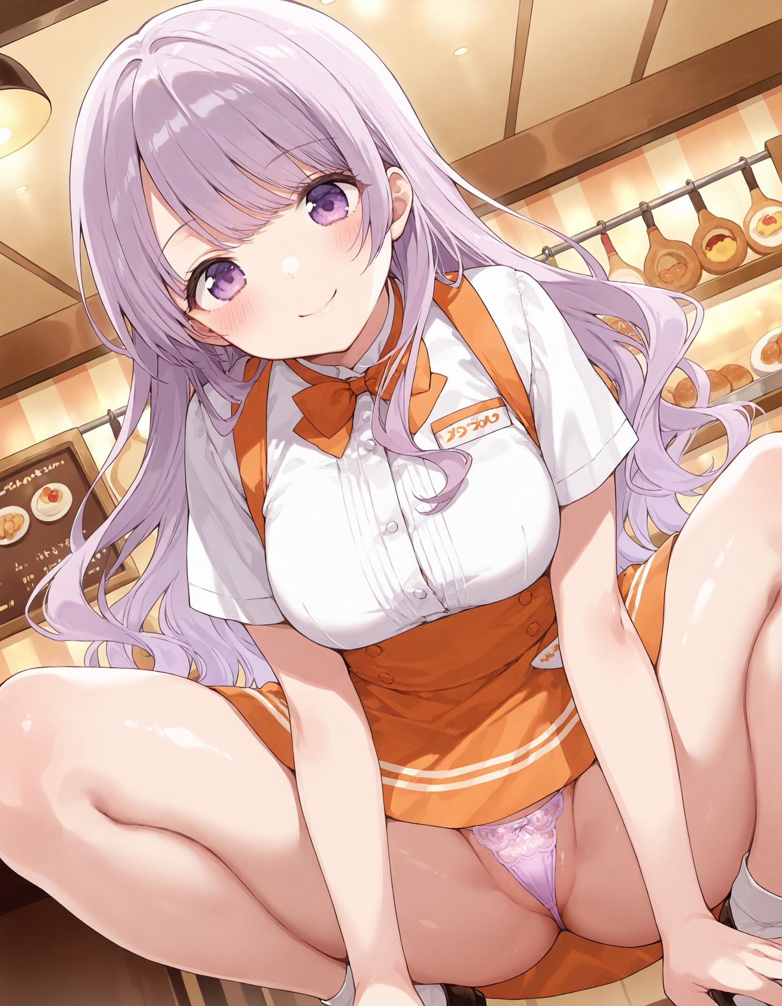 ウェイトレスのしゃがみパンチラ - サンプル画像 6