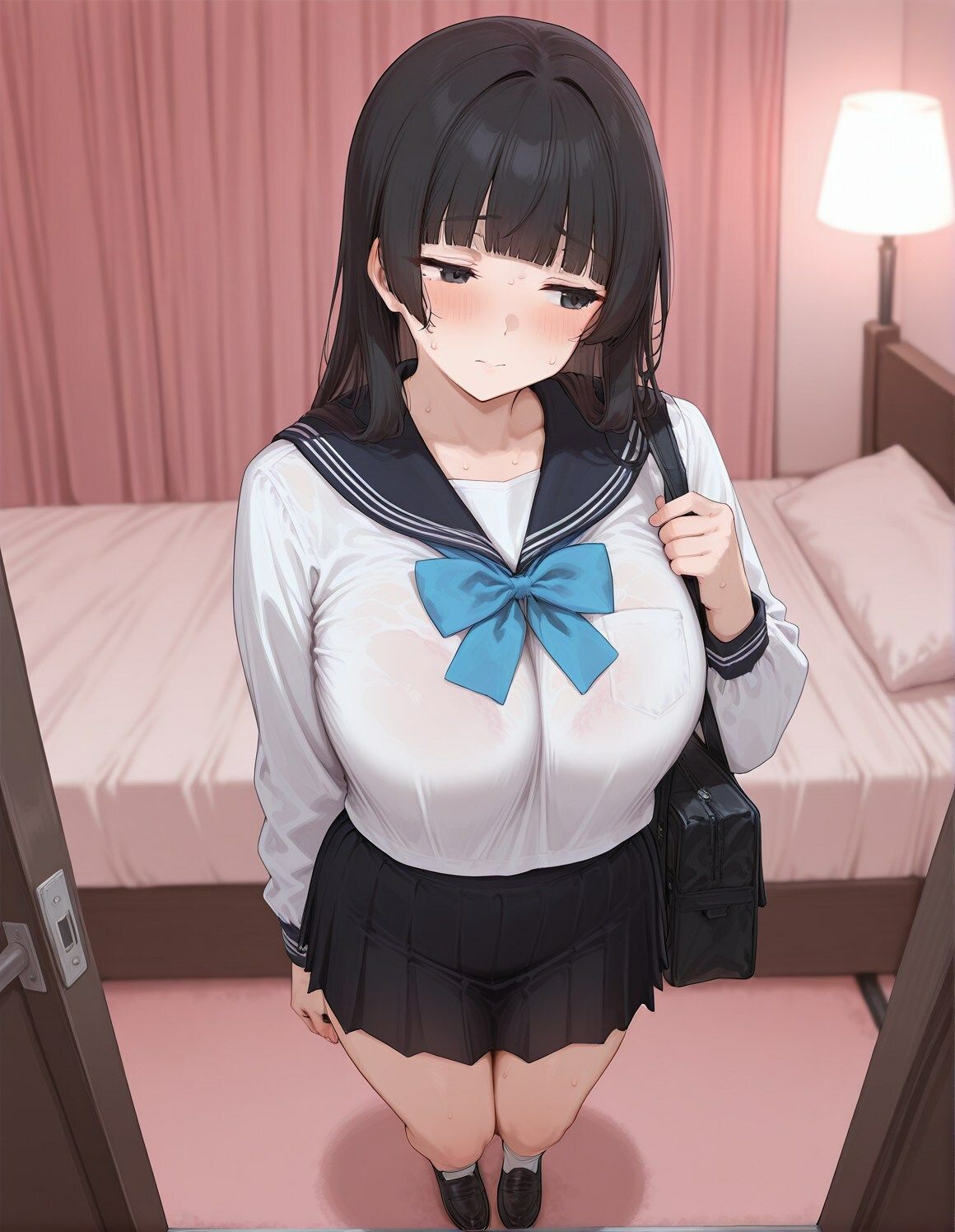 制服女子〜黒髪ロング巨乳セーラー服JK〜 - サンプル画像 1