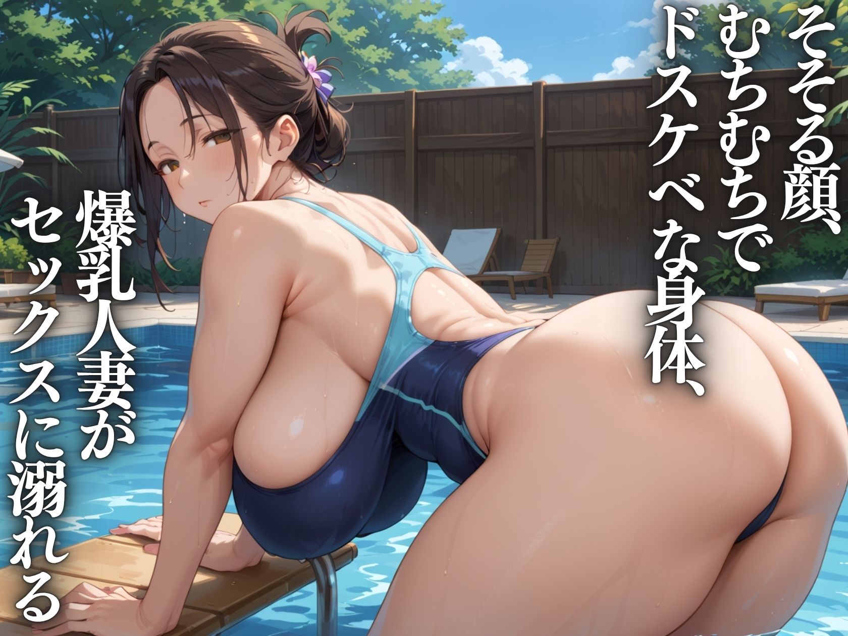 爆乳人妻熟女と市民プールで種付けセックス - サンプル画像 1