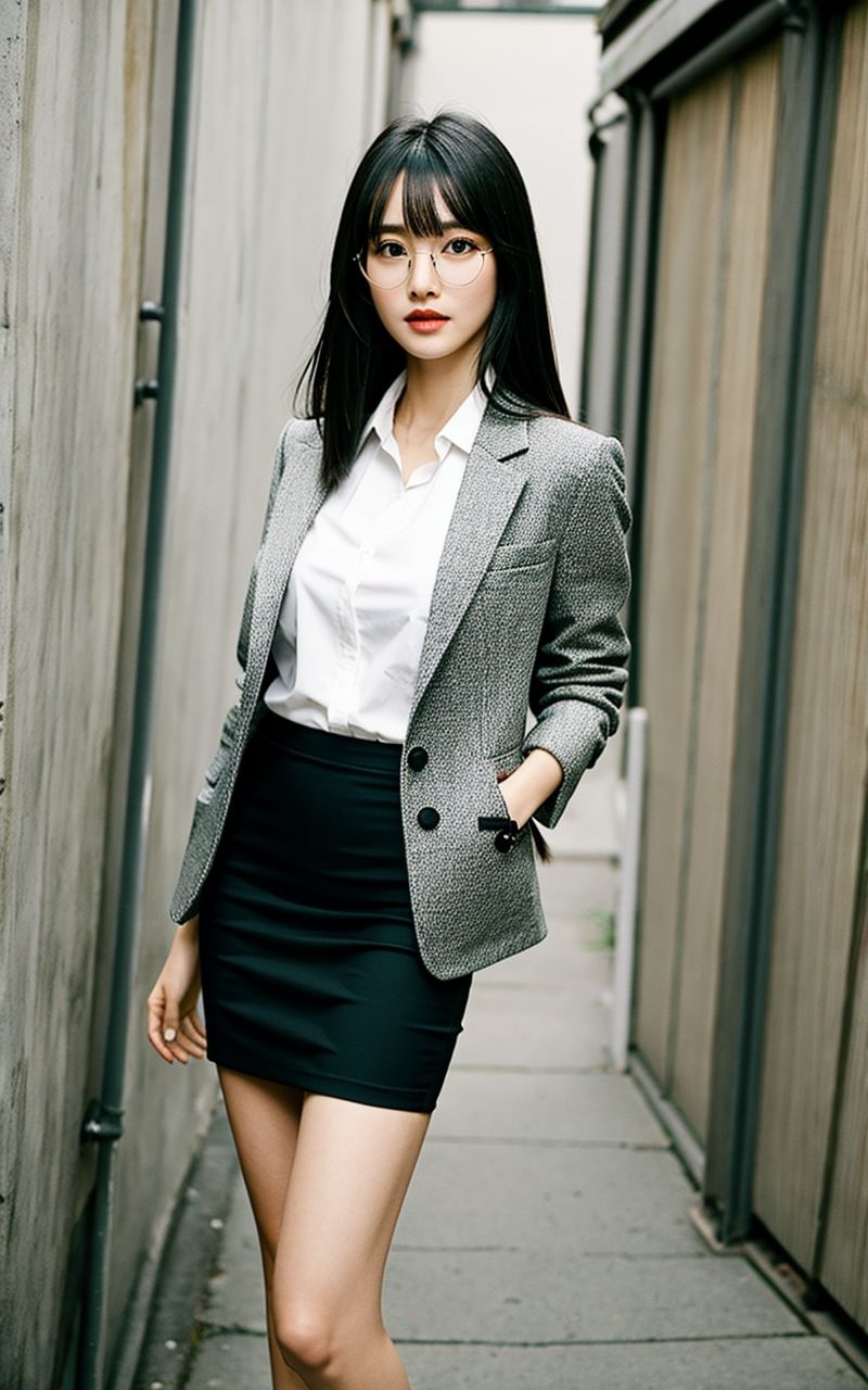 AI美女写真集┃眼鏡で階段の美女 - サンプル画像 1