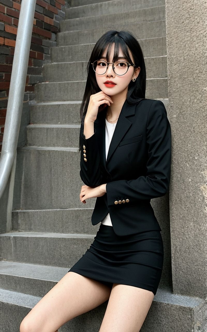 AI美女写真集┃眼鏡で階段の美女 - サンプル画像 4