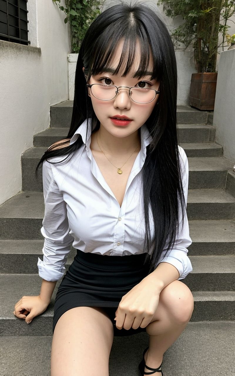 AI美女写真集┃眼鏡で階段の美女 - サンプル画像 5