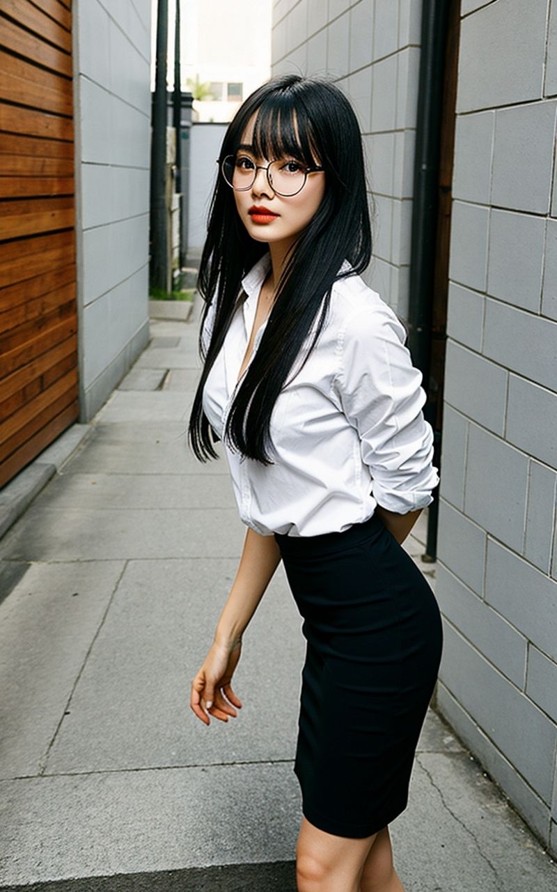 AI美女写真集┃眼鏡で階段の美女 - サンプル画像 6